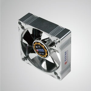 12V DC 80mm Aluminum Frame Cooling Fan with Electro-Plated from EMI / FRI Protection - Made 80mm aluminum frame cooling fan, it has more powerful heat dissipation and robust construction.